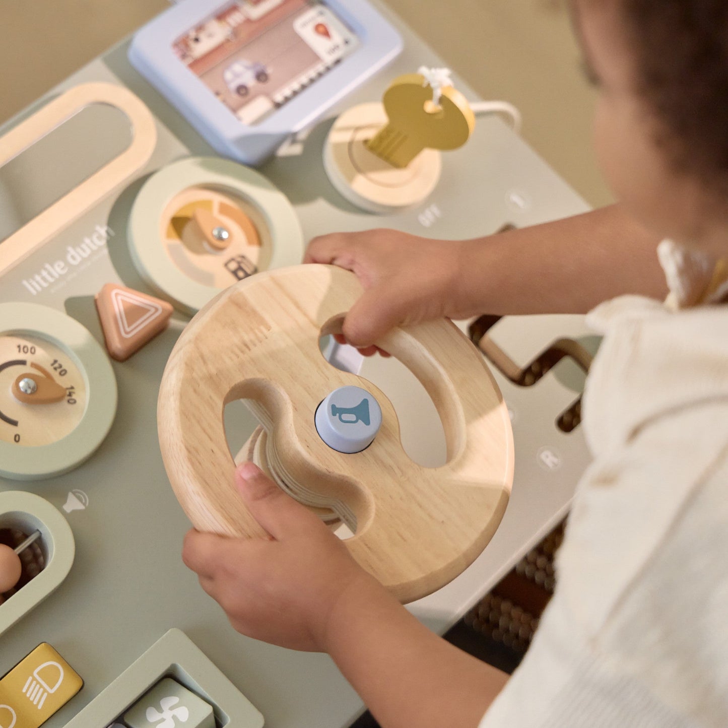 Wooden activity board-steering wheel