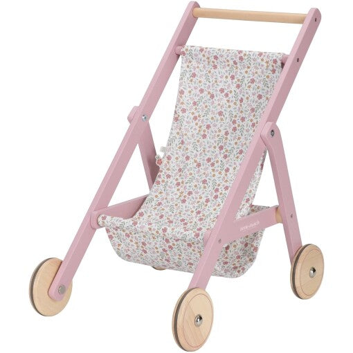 Wooden doll stroller soft flowers