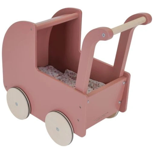 Wooden doll stroller pink