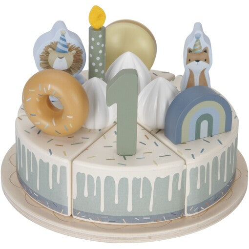 Wooden birthday cake Blue