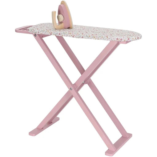 Wooden ironing board with iron