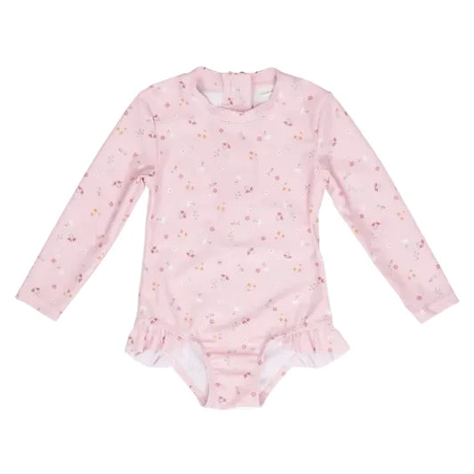 Bathsuit long sleeves ruffles Little Pink Flowers