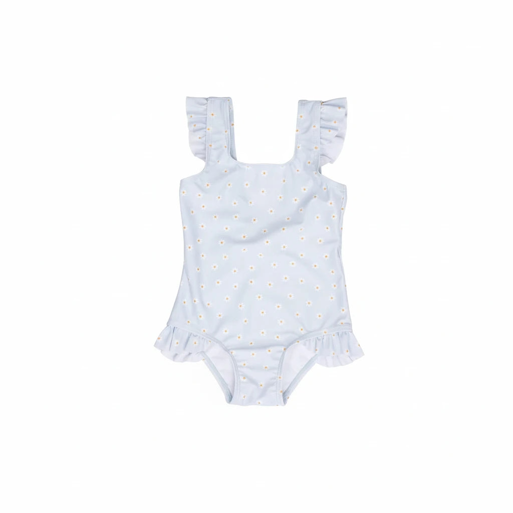 Bathsuit ruffles Daisies Blue