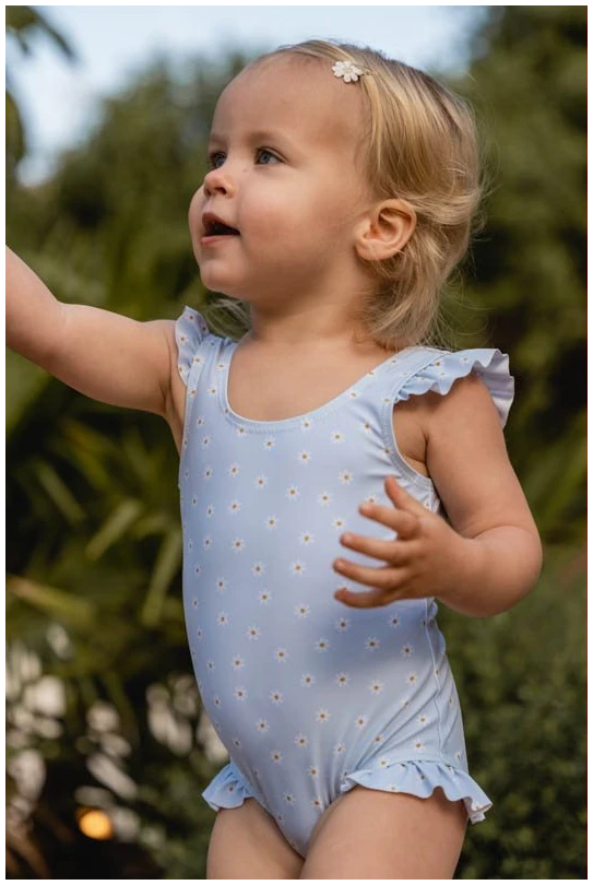 Bathsuit ruffles Daisies Blue