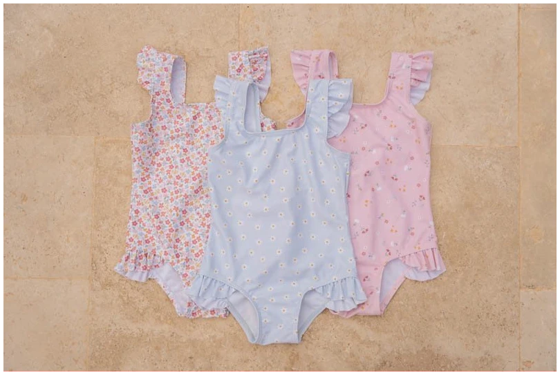 Bathsuit ruffles Daisies Blue