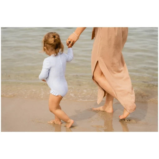 Bathsuit long sleeves ruffles Daisies Blue