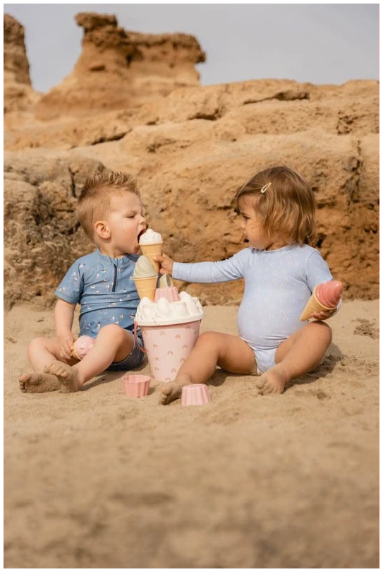 Bathsuit long sleeves ruffles Daisies Blue