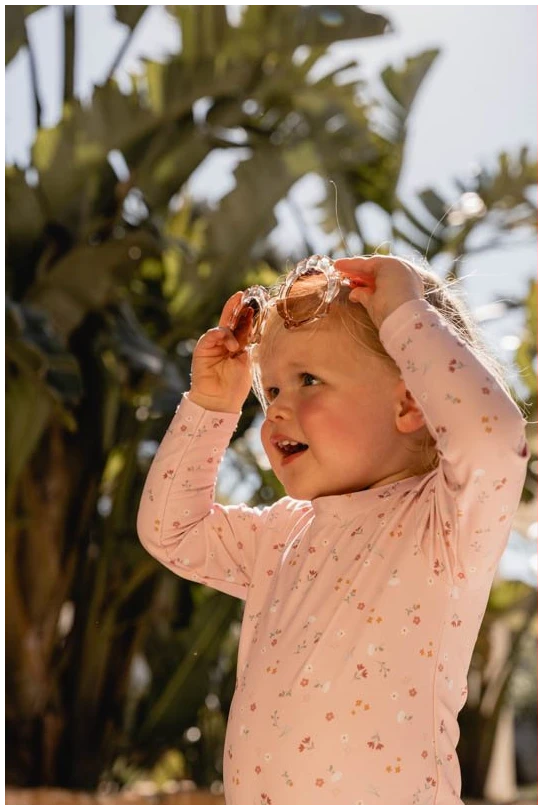 Bathsuit long sleeves ruffles Little Pink Flowers