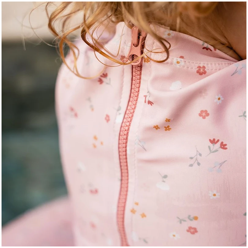 Bathsuit long sleeves ruffles Little Pink Flowers