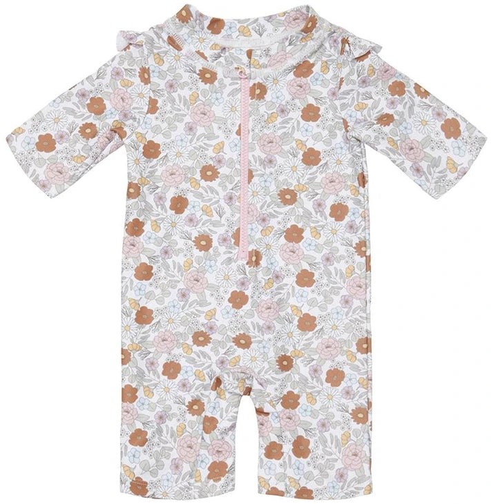 Swimsuit short sleeves ruffles Vintage Little Flowers