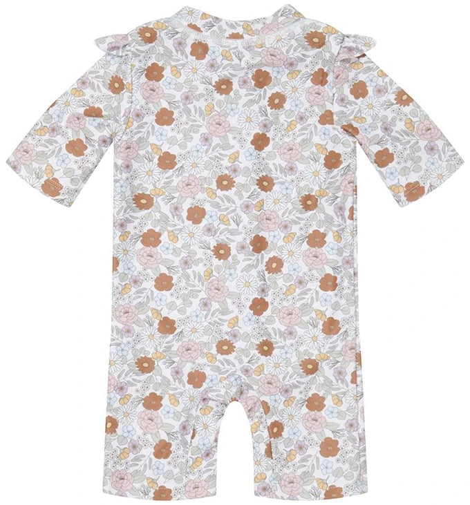 Swimsuit short sleeves ruffles Vintage Little Flowers