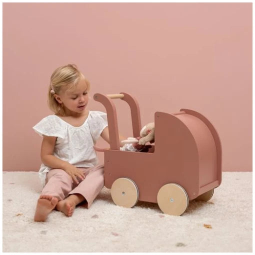 Wooden doll stroller pink