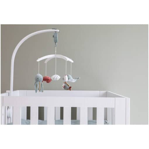 Wooden music mobile Ocean Mint-white arm