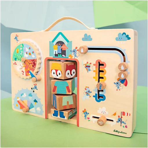 Wooden activity board – Alice’s suitcase