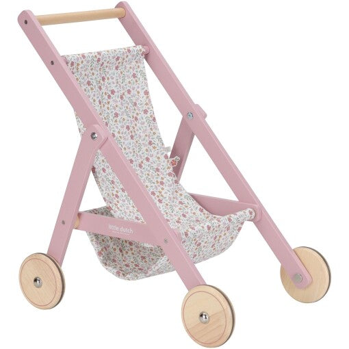 Wooden doll stroller soft flowers