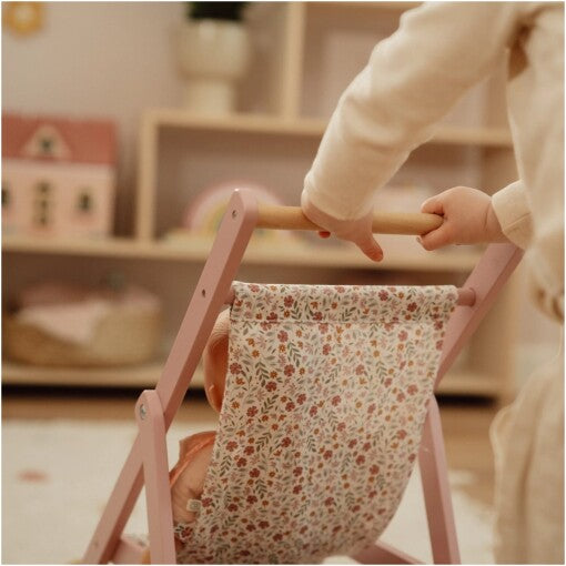 Wooden doll stroller soft flowers