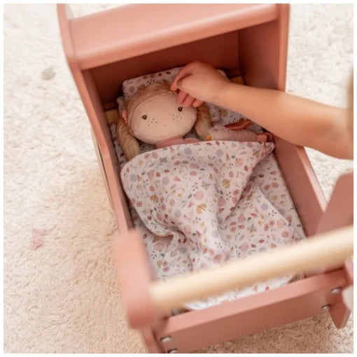 Wooden doll stroller pink