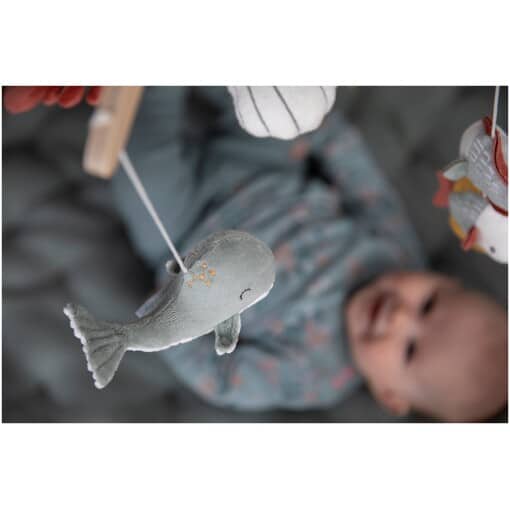 Wooden music mobile Ocean Mint-white arm