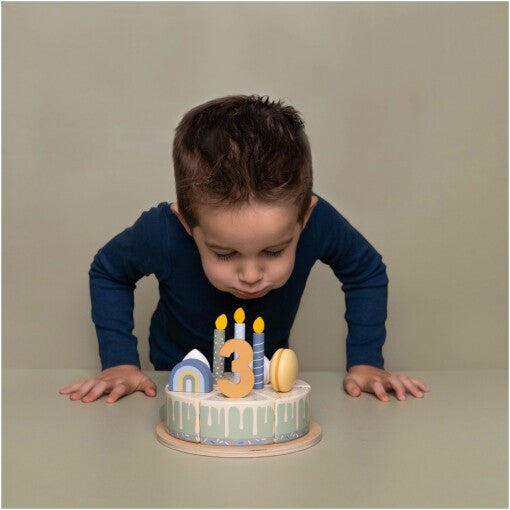 Wooden birthday cake Blue
