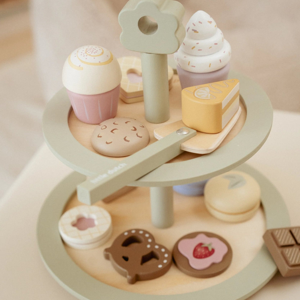 Wooden two-tiered dessert platter