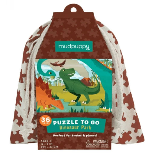 Dinosaur park puzzle to go in Fabric Travel Bag