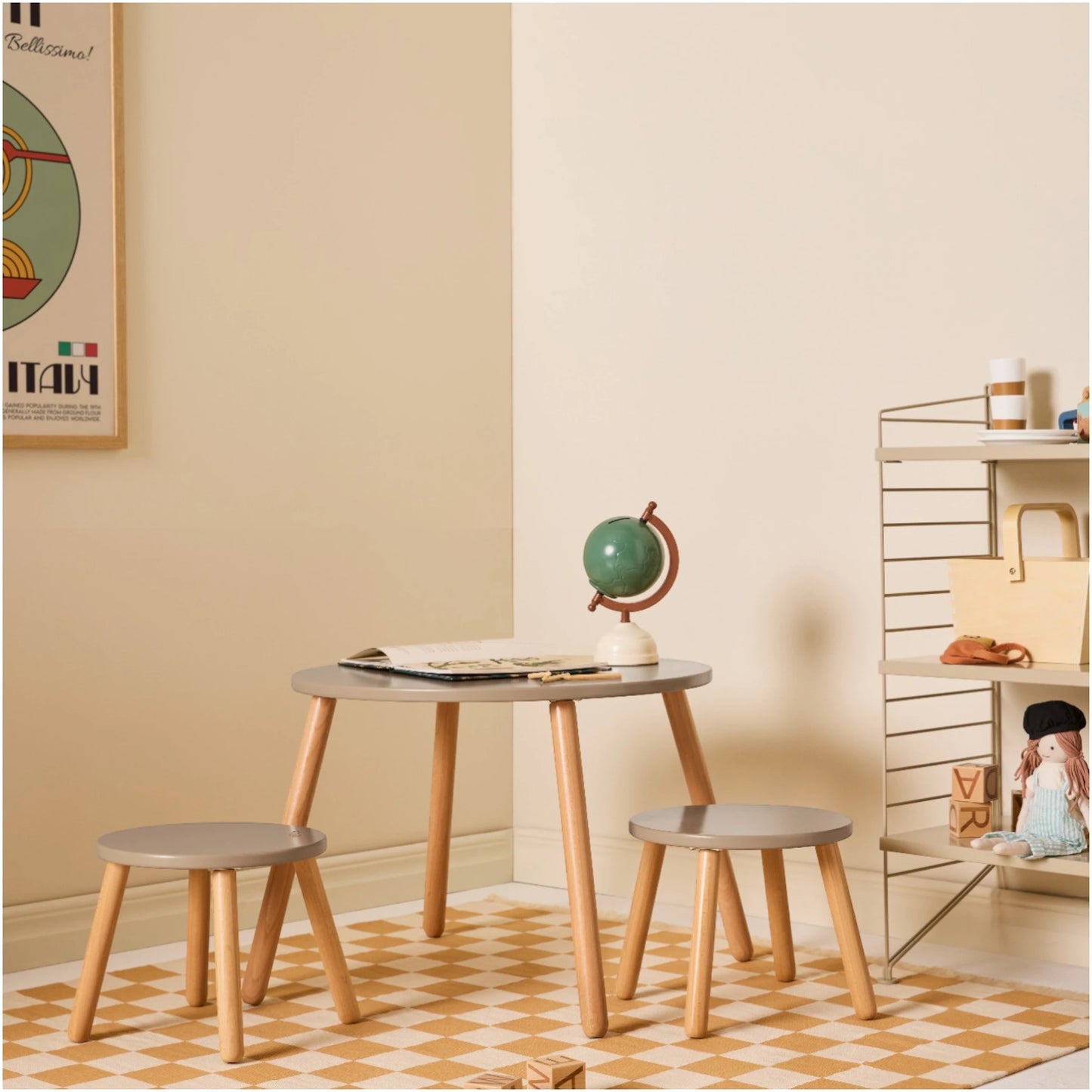 Stool and table set Light brown