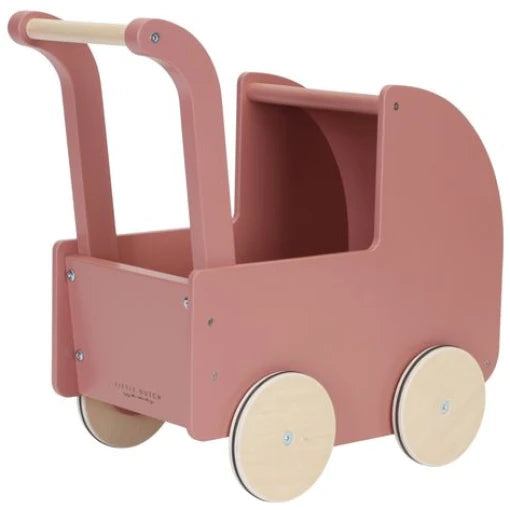 Wooden doll stroller pink