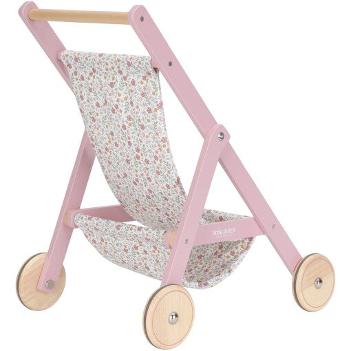 Wooden doll stroller soft flowers