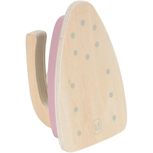 Wooden ironing board with iron