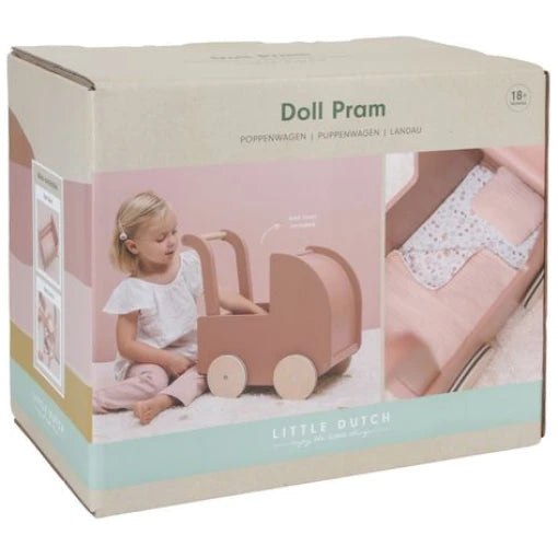 Wooden doll stroller pink