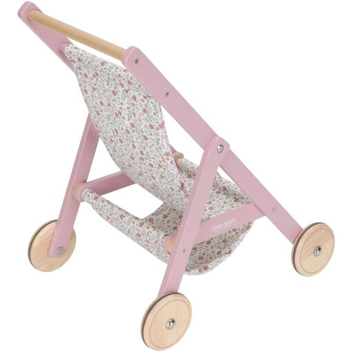 Wooden doll stroller soft flowers