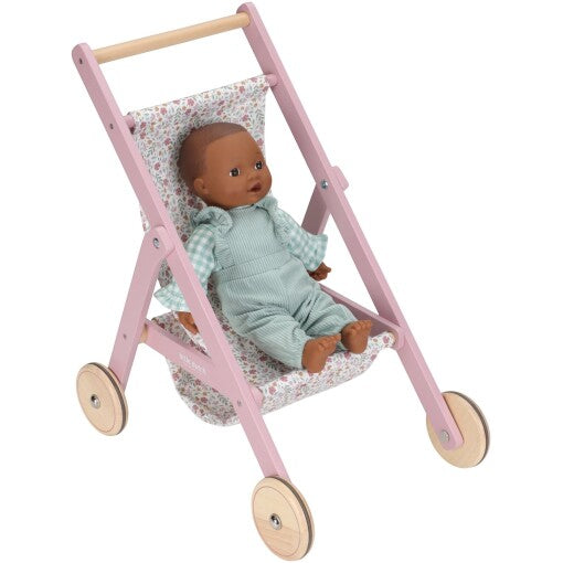 Wooden doll stroller soft flowers