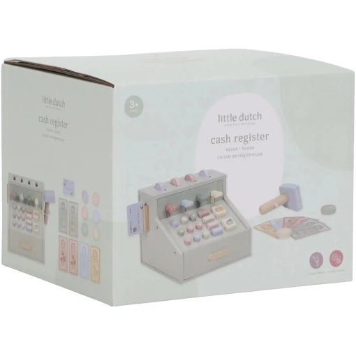 Wooden cash register with scanner and card reader