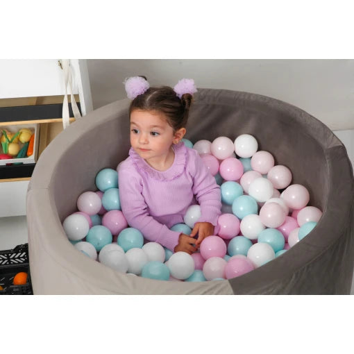 Grey Velvet Ball Pit 90×40 | Rainbow Pinks