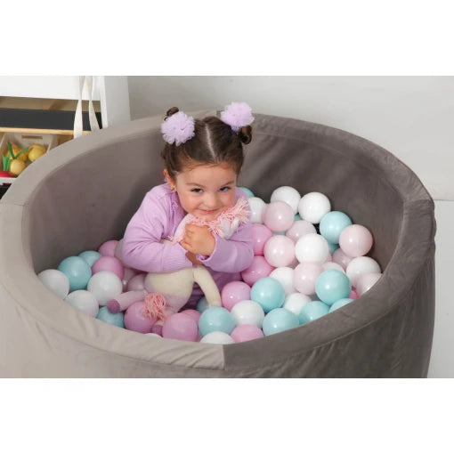 Grey Velvet Ball Pit 90×40 | Rainbow Pinks