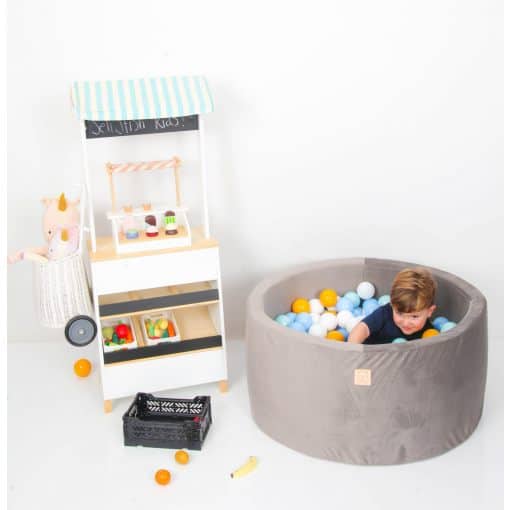 Grey Velvet Ball Pit 90×40 | Rainbow Blues