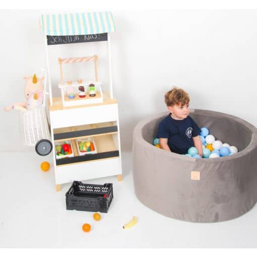 Grey Velvet Ball Pit 90×40 | Rainbow Blues
