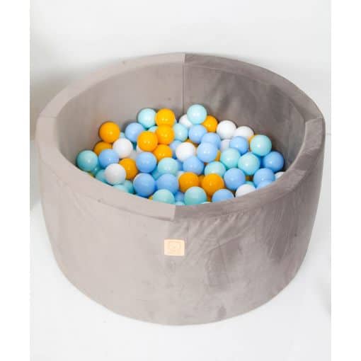 Grey Velvet Ball Pit 90×40 | Rainbow Blues