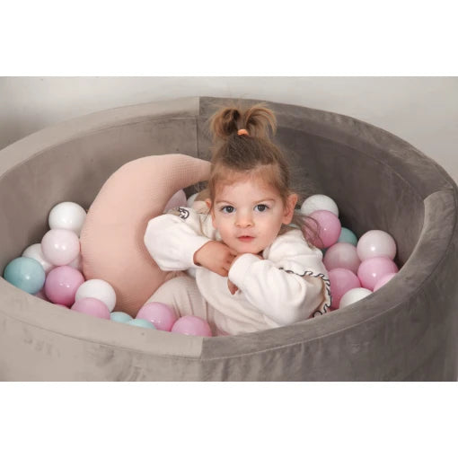 Grey Velvet Ball Pit 90×40 | Rainbow Pinks