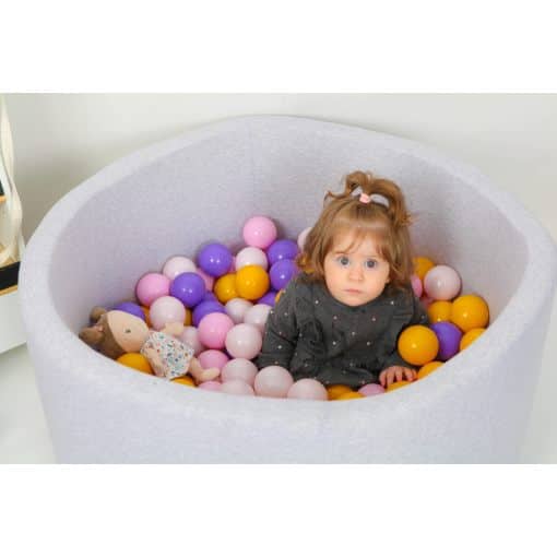 Grey Ball Pit 90×40 | Violet/Pinks/Mustard