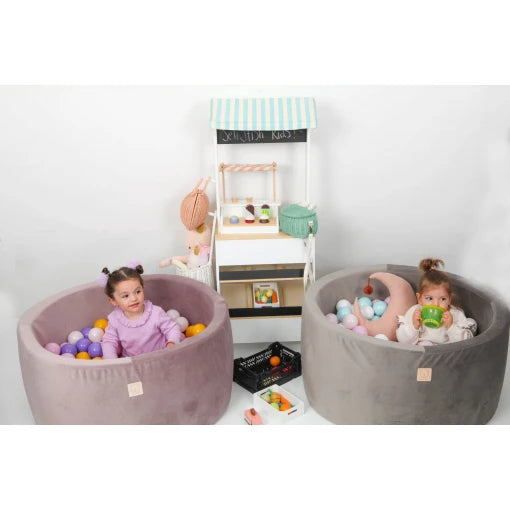 Grey Velvet Ball Pit 90×40 | Rainbow Pinks