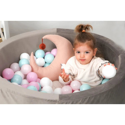 Grey Velvet Ball Pit 90×40 | Rainbow Pinks