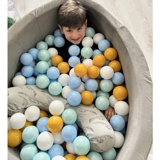 Grey Velvet Ball Pit 90×40 | Rainbow Blues