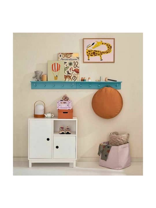 Kid’s shelf with hooks turqoise